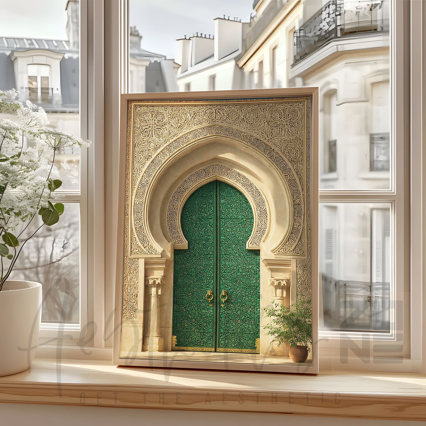 Emerald Mosque Door – Elegant Islamic Framed Wall Art