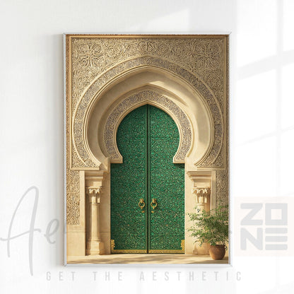 Emerald Mosque Door – Elegant Islamic Framed Wall Art