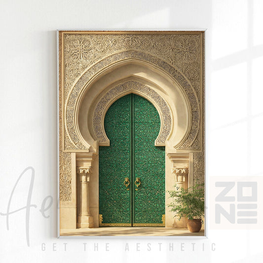 Emerald Mosque Door – Elegant Islamic Framed Wall Art