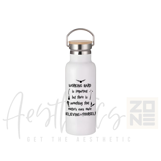 White water bottle with motivational quote on a white background