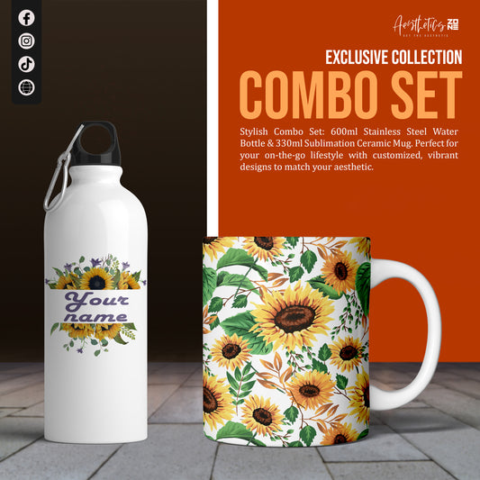 Sunny Days – 3D Sunflower Mug & Custom Name Water Bottle Combo