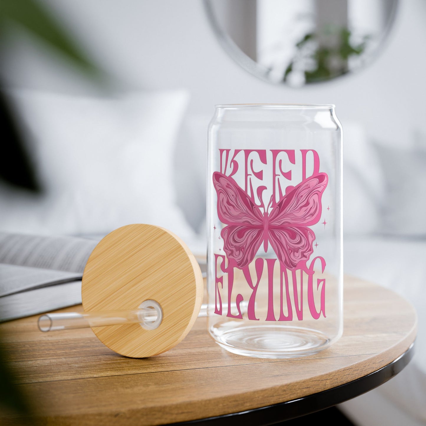 Keep flaying, stay positive glass cup