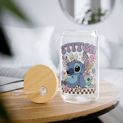 Stitch aesthetic clear glass cup