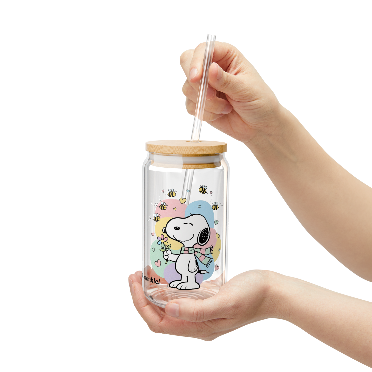 🐝 Bee Humble – Snoopy Sipper Glass (Cute & Aesthetic Edition)