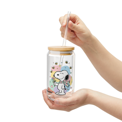 🐝 Bee Humble – Snoopy Sipper Glass (Cute & Aesthetic Edition)