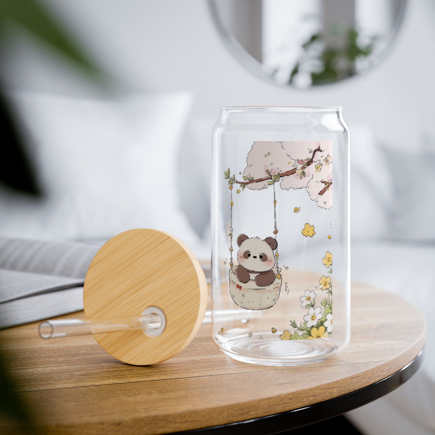 Cute Panda Hanging Libbey Glass Cup 🐼🌿