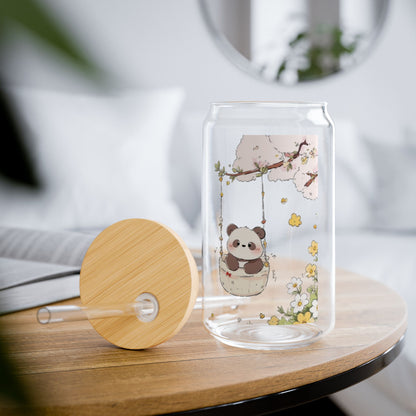 Cute Panda Hanging Libbey Glass Cup 🐼🌿