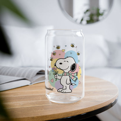 🐝 Bee Humble – Snoopy Sipper Glass (Cute & Aesthetic Edition)