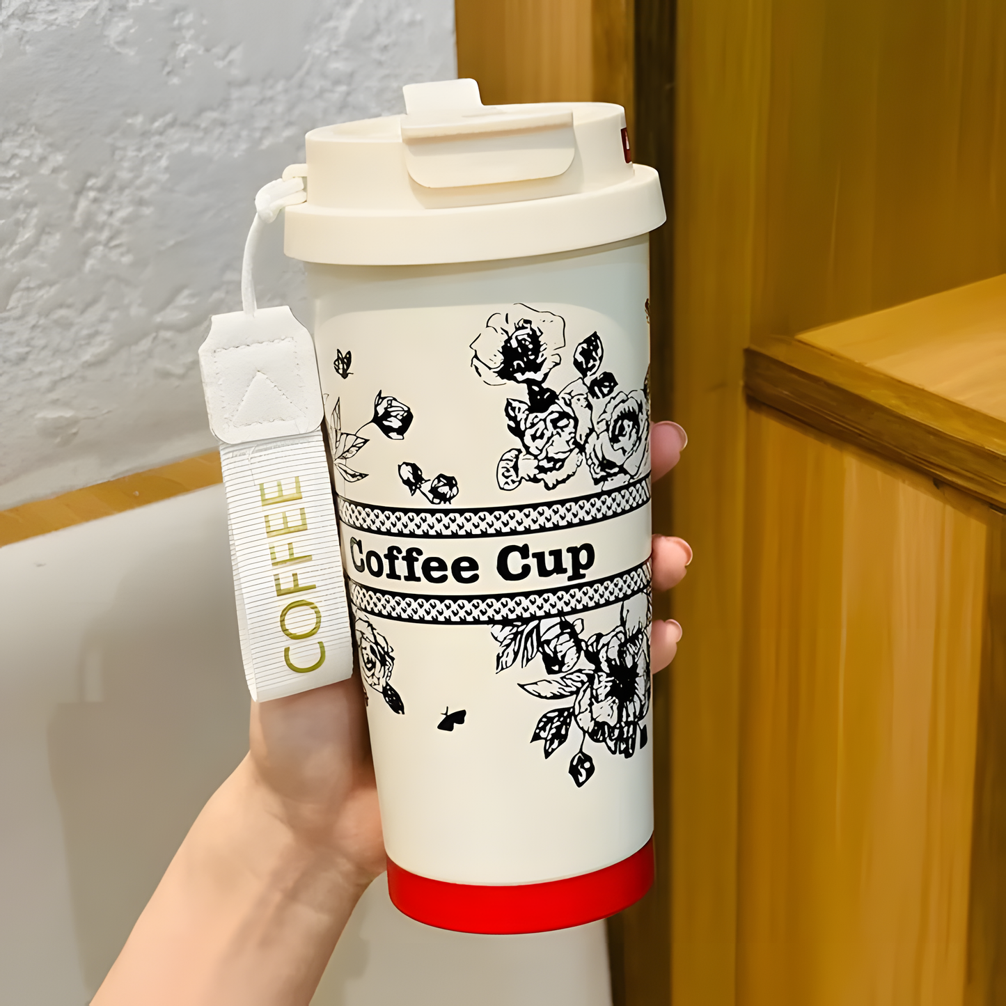 Coffee Cup 500ml stainless Steel Leakproof floral Travel Mug