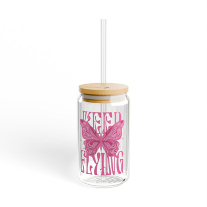 Keep flaying, stay positive glass cup