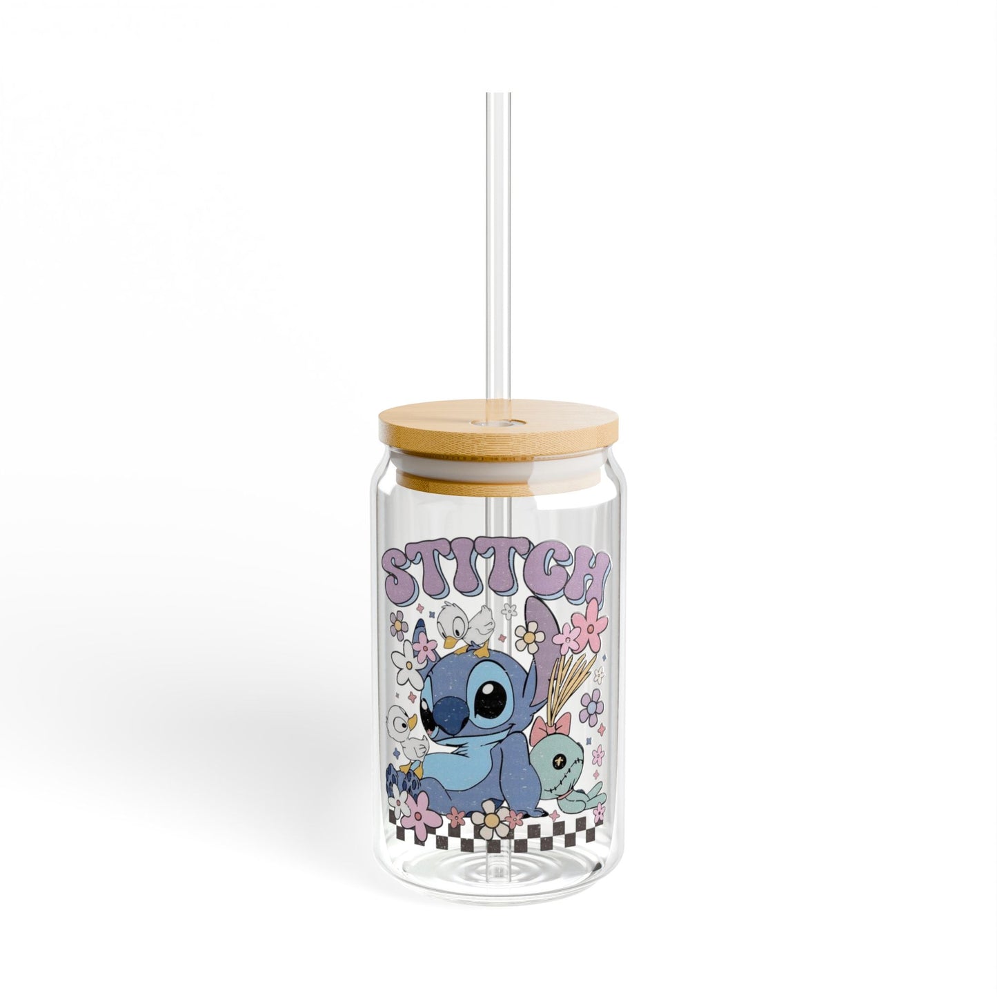Stitch aesthetic clear glass cup