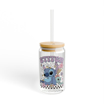 Stitch aesthetic clear glass cup