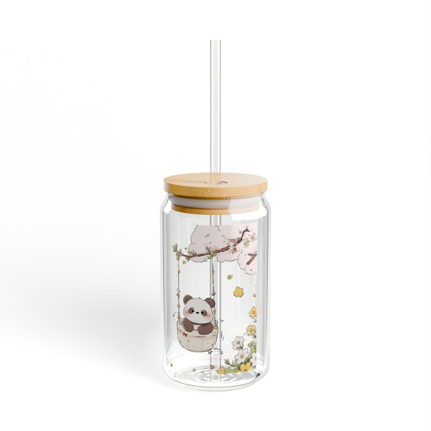 Cute Panda Hanging Libbey Glass Cup 🐼🌿