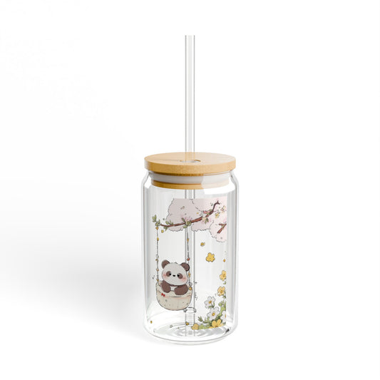 Cute Panda Hanging Libbey Glass Cup 🐼🌿