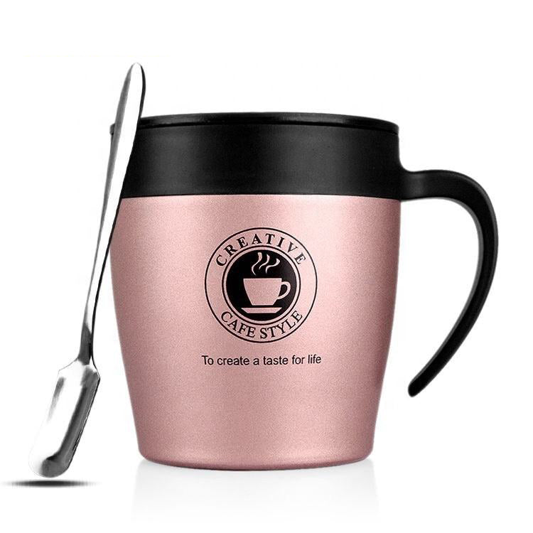 Double Walled 330ml Coffee Cup Stainless Steel with spoon
