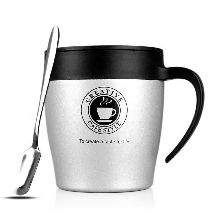 Double Walled 330ml Coffee Cup Stainless Steel with spoon