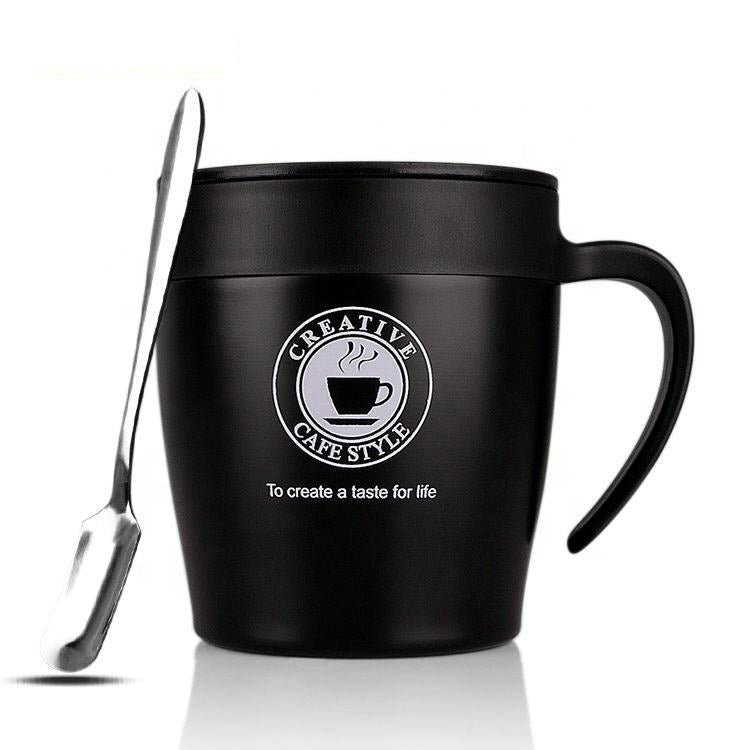Double Walled 330ml Coffee Cup Stainless Steel with spoon