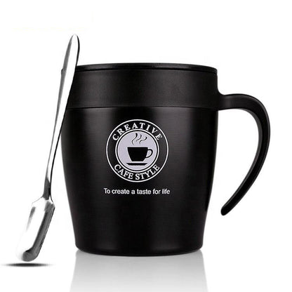 Double Walled 330ml Coffee Cup Stainless Steel with spoon