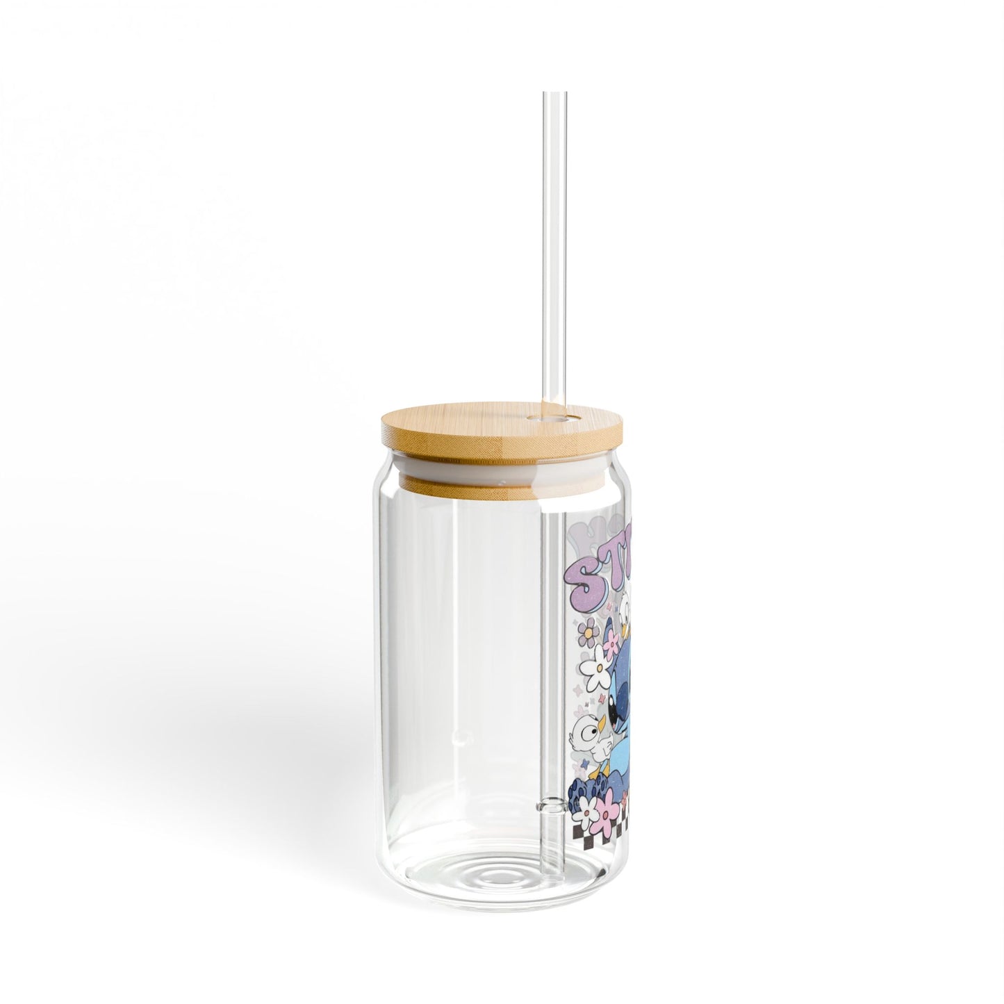 Stitch aesthetic clear glass cup