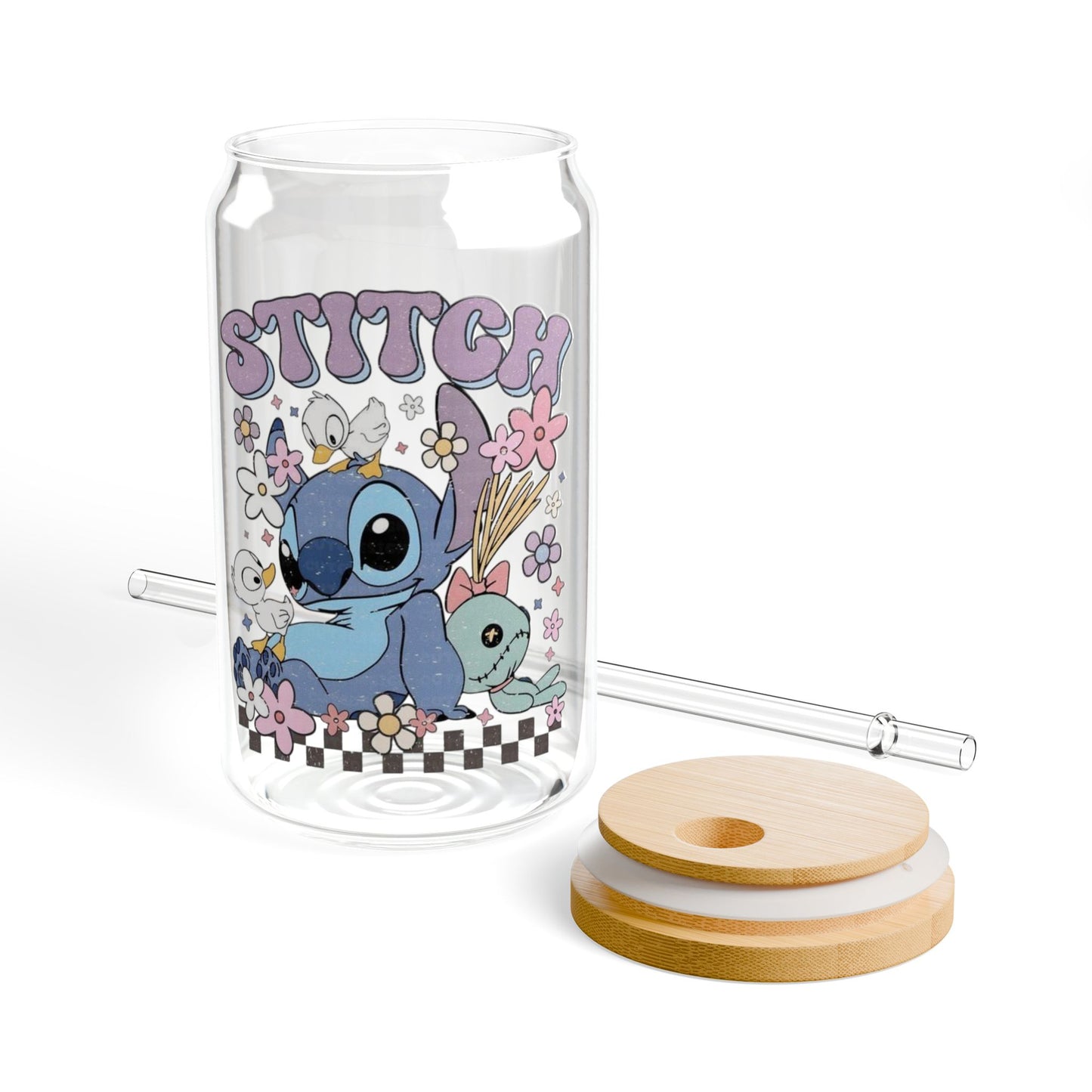 Stitch aesthetic clear glass cup