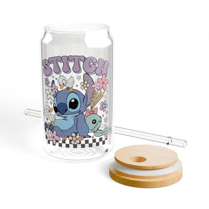 Stitch aesthetic clear glass cup
