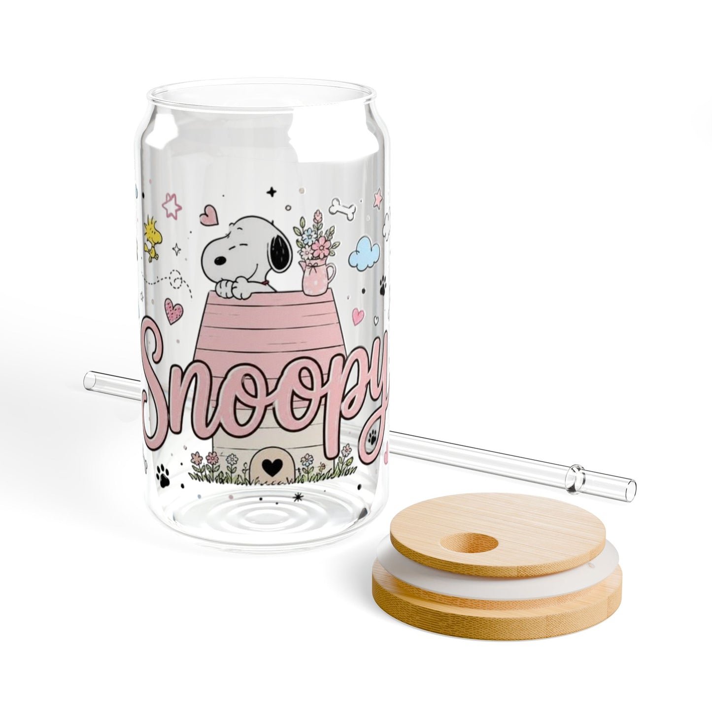 Snoopy home_aesthetic clear glass bottles