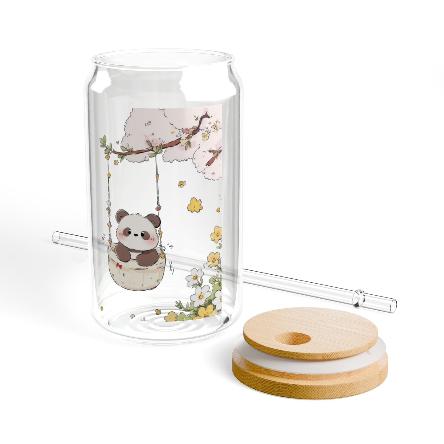 Cute Panda Hanging Libbey Glass Cup 🐼🌿