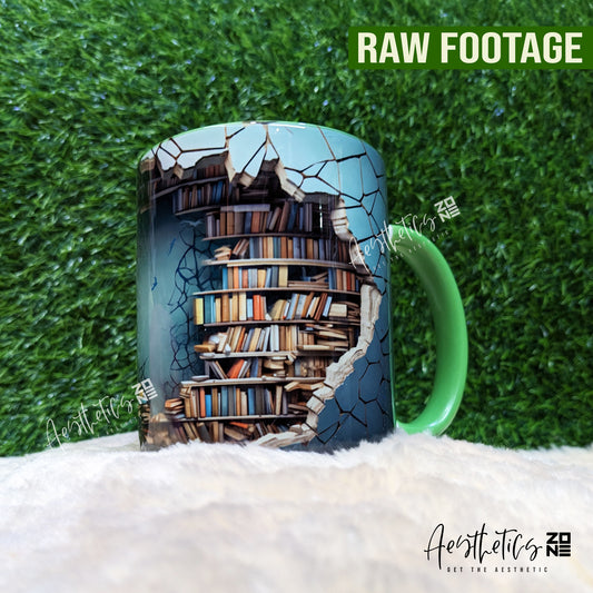 🧙‍♂️📚 Enchanted Library – 3D Bookshelf Fantasy Mug