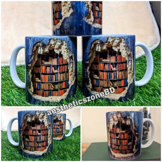 📚 Escape into Stories – 3D Bookshelf Mug
