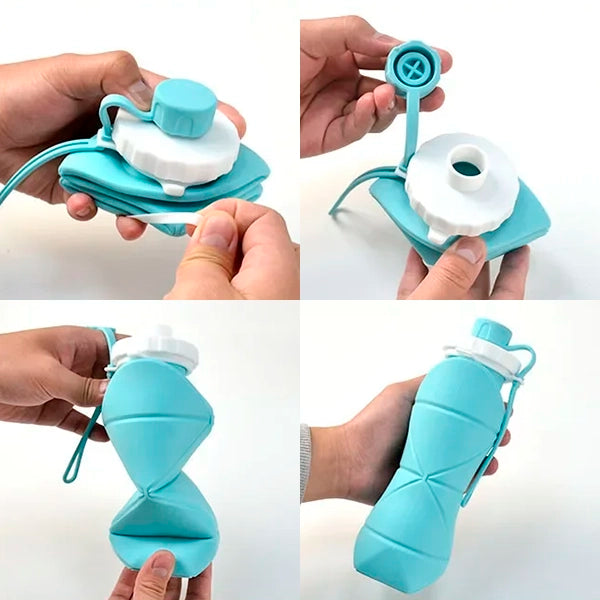 Silicone 600ml Foldable Water Bottle- perfect for space savers