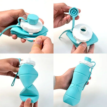 Silicone 600ml Foldable Water Bottle- perfect for space savers
