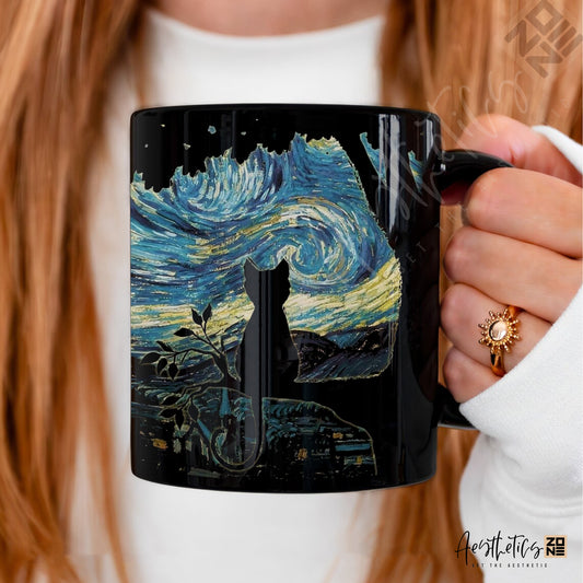 🌠 Starry Cat Mug – Where Whiskers Meet the Night Sky
