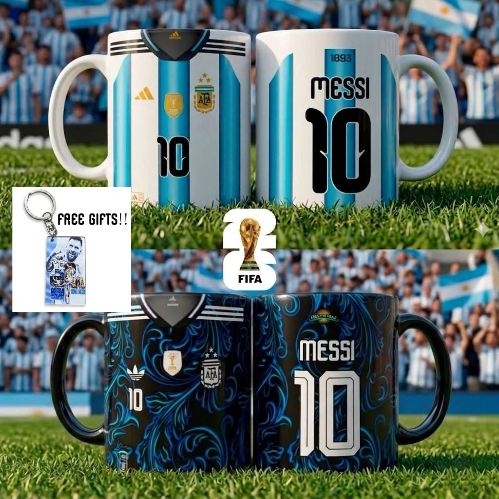 🐐 Lionel Messi GOAT Legacy Mug Combo – Black & White Souvenir Edition with free keyrings