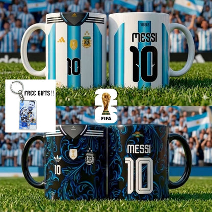 🐐 Lionel Messi GOAT Legacy Mug Combo – Black & White Souvenir Edition with free keyrings