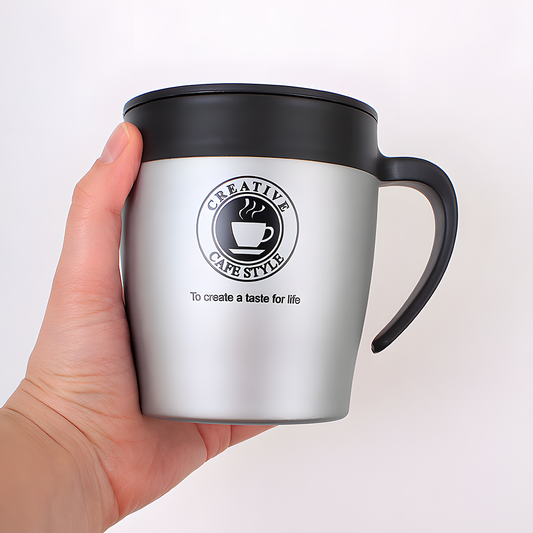 Double Walled 330ml Coffee Cup Stainless Steel with spoon